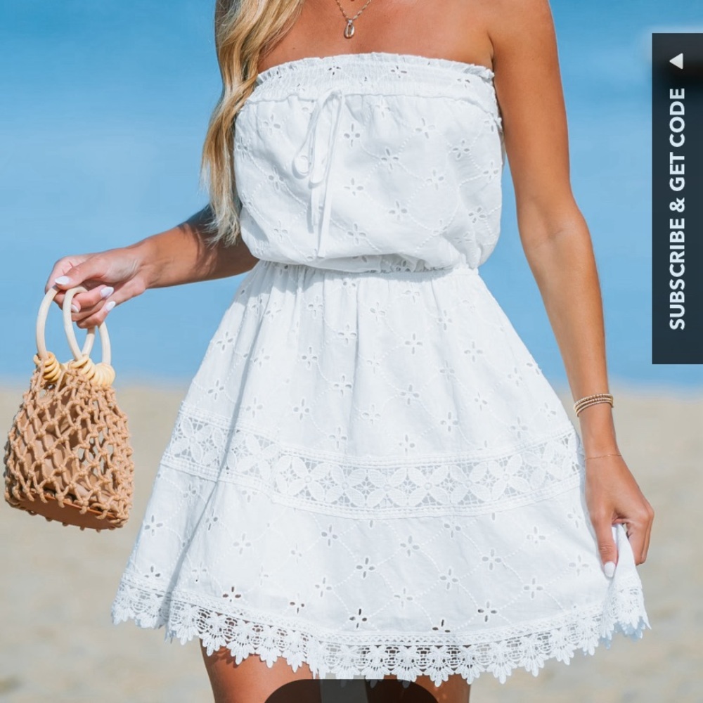 Cupshe White Eyelet Cinched Waist Dress